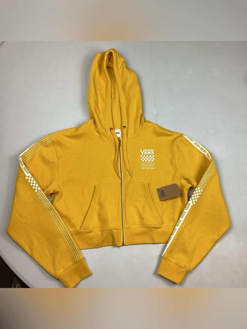 Vans Off The Wall Cropped Full Zip Hoodie Sweatshirt Mustard Yellow Medium NEW!